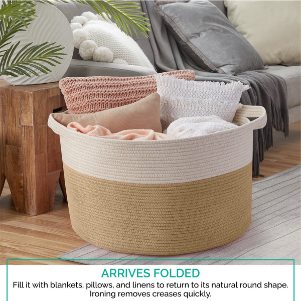 Dovecove Cotton Rope Storage Basket Bin With Handles, Baby Nursery Laundry Basket Hamper, Toy